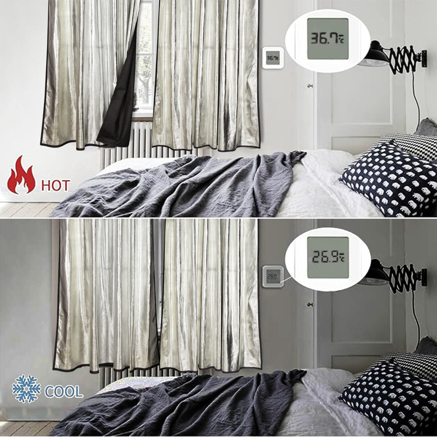 Heat Reflective Curtains for Homes/Offices. 4.5x8 feet Pack of 2 Curtains