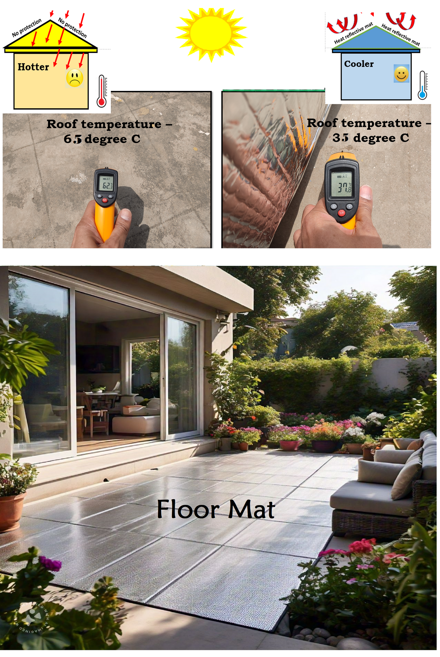 Heat Reflective Mat for Terrace/ Roof || Snow, Rain, Wind, Dust, Sun Protection