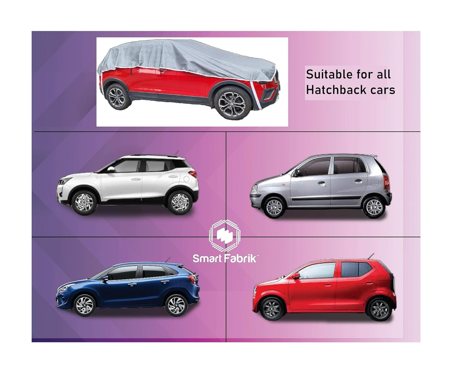 Smart Fabrik || Half Body Cover for Car || UV Protection || Water Proof (Hatch Back Car Grey)