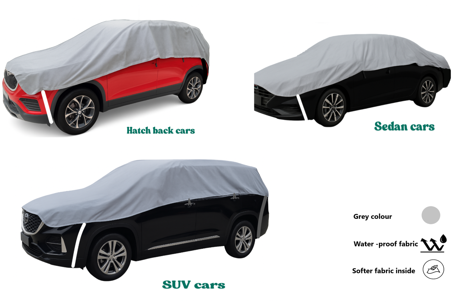 Smart Fabrik || Half Body Cover for Car || UV Protection || Water Proof (Hatch Back Car Grey)